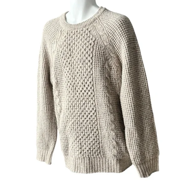 Madewell Cable Knit Fisherman's Sweater, Wool/Alpaca Blend in Barley, Men’s L - Picture 6 of 10